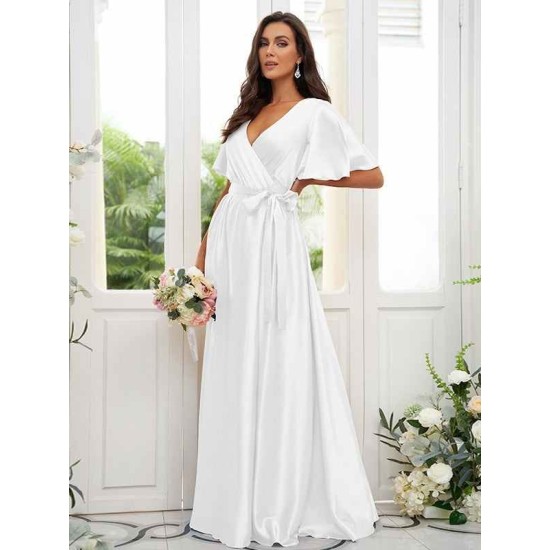 V-Neck Elegant Short Sleeves Bridesmaid Dresses