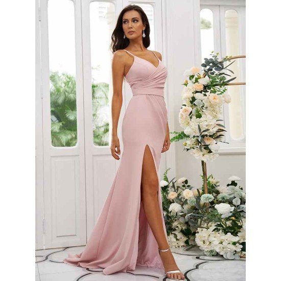 Gorgeous V-Neck Ruched Sleeveless Bridesmaid Dresses