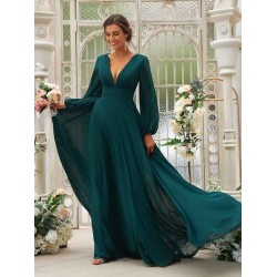 Amazing Chiffon Ruffles V-neck Long Sleeves Bridesmaid Dresses