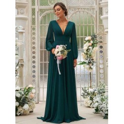 Amazing Chiffon Ruffles V-neck Long Sleeves Bridesmaid Dresses