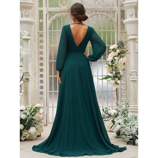 Amazing Chiffon Ruffles V-neck Long Sleeves Bridesmaid Dresses
