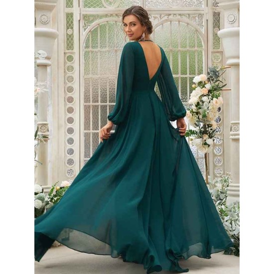 Amazing Chiffon Ruffles V-neck Long Sleeves Bridesmaid Dresses
