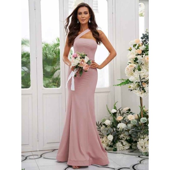Designer Ruffles One Shoulder Sleeveless Bridesmaid Dresses