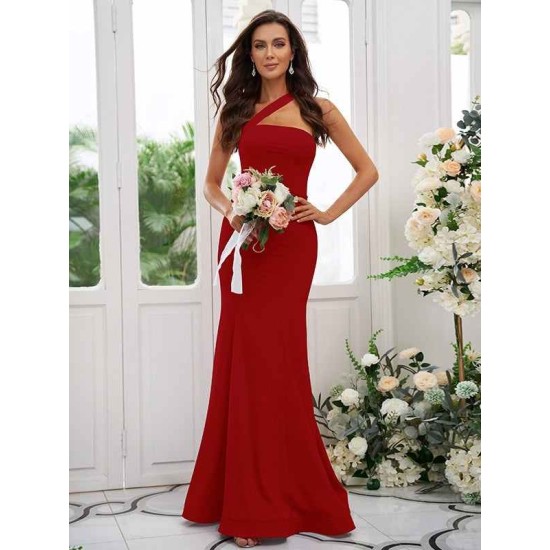 Designer Ruffles One Shoulder Sleeveless Bridesmaid Dresses