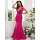 Mermaid Gorgeous Jersey Ruched V-neck Sleeveless Bridesmaid Dresses