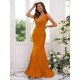 Mermaid Gorgeous Jersey Ruched V-neck Sleeveless Bridesmaid Dresses