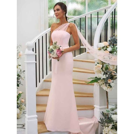 One Shoulder Classic Ruched Sleeveless Bridesmaid Dresses