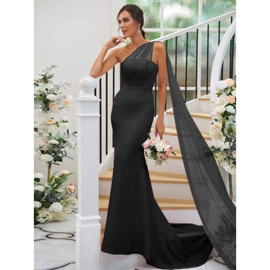 One Shoulder Classic Ruched Sleeveless Bridesmaid Dresses