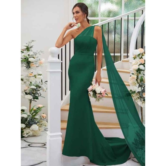 One Shoulder Classic Ruched Sleeveless Bridesmaid Dresses