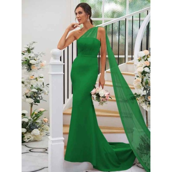 One Shoulder Classic Ruched Sleeveless Bridesmaid Dresses
