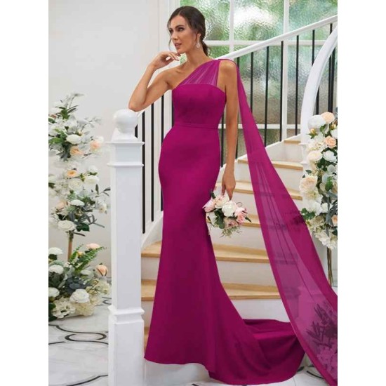 One Shoulder Classic Ruched Sleeveless Bridesmaid Dresses