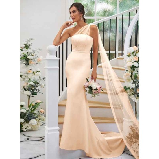 One Shoulder Classic Ruched Sleeveless Bridesmaid Dresses