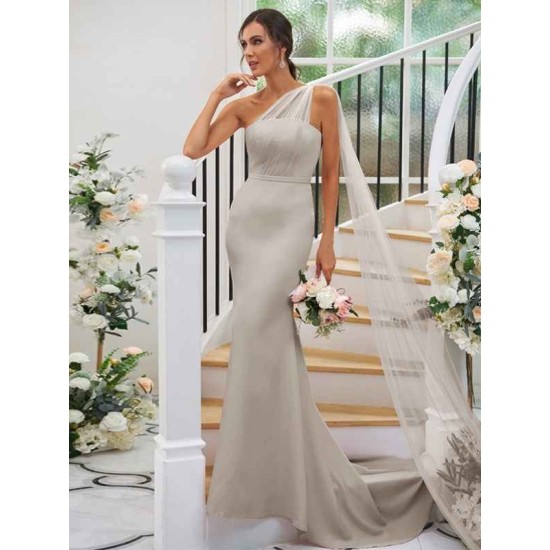 One Shoulder Classic Ruched Sleeveless Bridesmaid Dresses