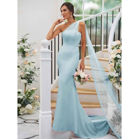 One Shoulder Classic Ruched Sleeveless Bridesmaid Dresses