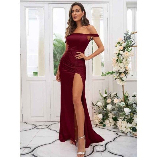 Beautiful Ruched Off-the-Shoulder Sleeveless Bridesmaid Dresses