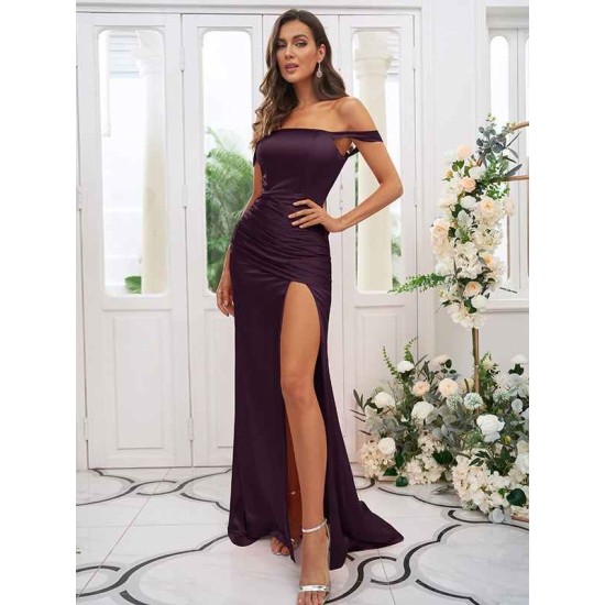 Beautiful Ruched Off-the-Shoulder Sleeveless Bridesmaid Dresses