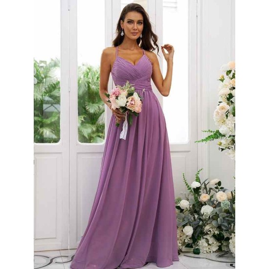 Classy Ruched Chiffon V-neck Sleeveless Bridesmaid Dresses