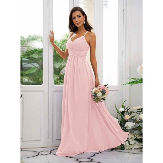 Classy Ruched Chiffon V-neck Sleeveless Bridesmaid Dresses