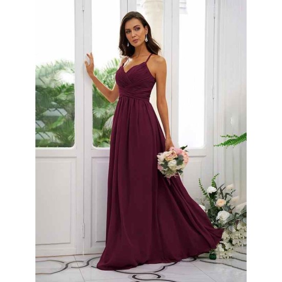 Classy Ruched Chiffon V-neck Sleeveless Bridesmaid Dresses