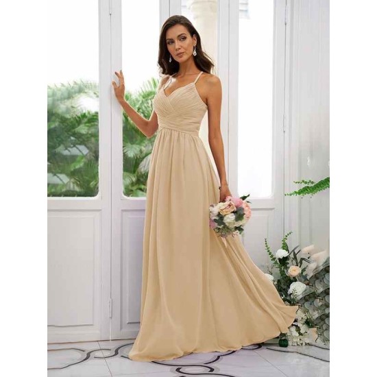 Classy Ruched Chiffon V-neck Sleeveless Bridesmaid Dresses
