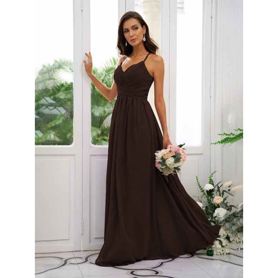 Classy Ruched Chiffon V-neck Sleeveless Bridesmaid Dresses