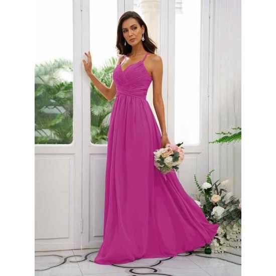 Classy Ruched Chiffon V-neck Sleeveless Bridesmaid Dresses