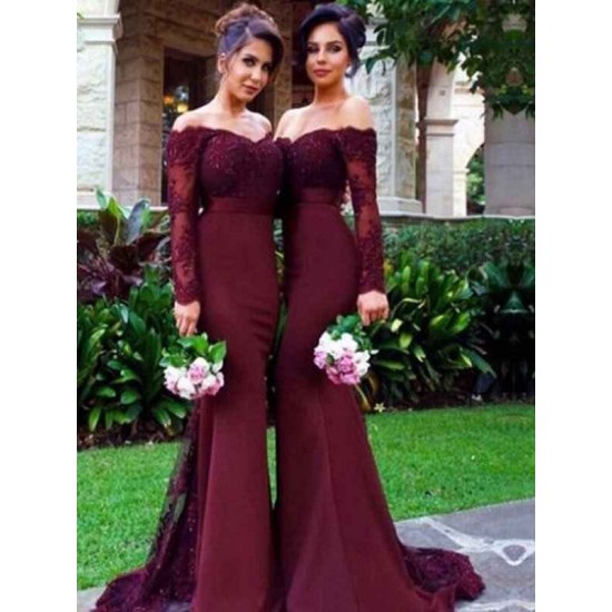 Mermaid Gorgeous Off-the-Shoulder Long Sleeves Stretch Crepe Bridesmaid Dresses