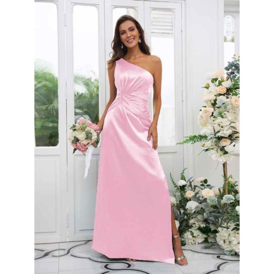 Charming Ruched One Shoulder Sleeveless Bridesmaid Dresses