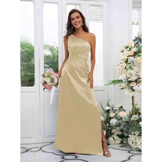 Charming Ruched One Shoulder Sleeveless Bridesmaid Dresses
