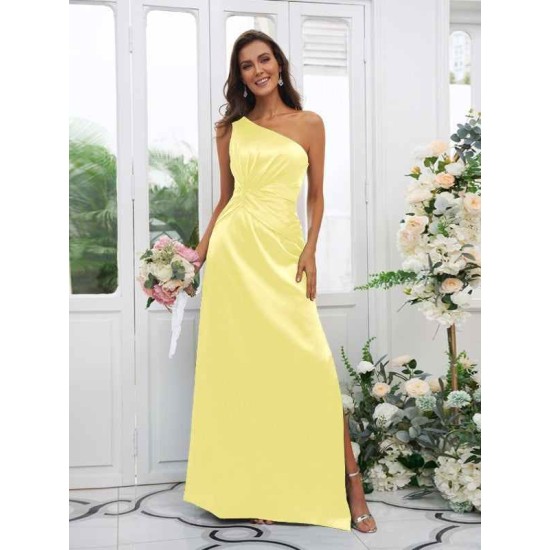 Charming Ruched One Shoulder Sleeveless Bridesmaid Dresses