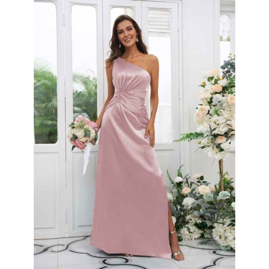Charming Ruched One Shoulder Sleeveless Bridesmaid Dresses