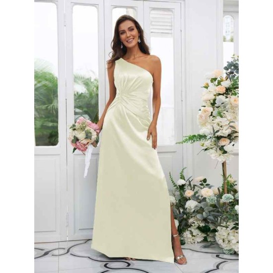 Charming Ruched One Shoulder Sleeveless Bridesmaid Dresses
