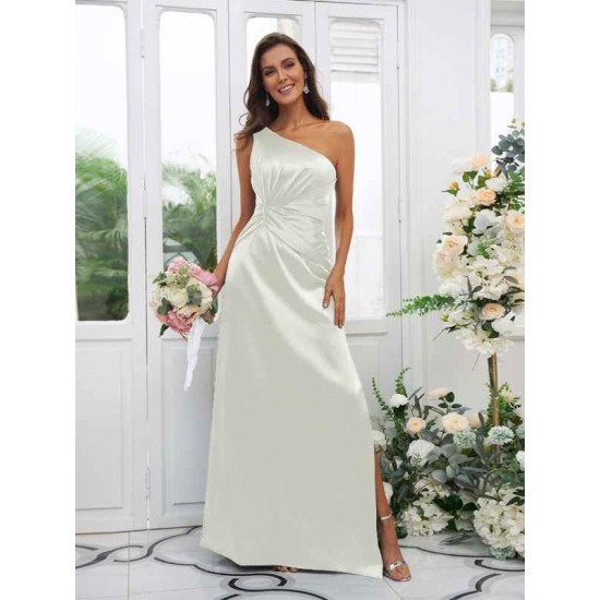 Charming Ruched One Shoulder Sleeveless Bridesmaid Dresses