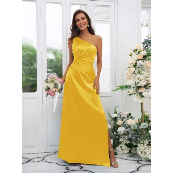 Charming Ruched One Shoulder Sleeveless Bridesmaid Dresses