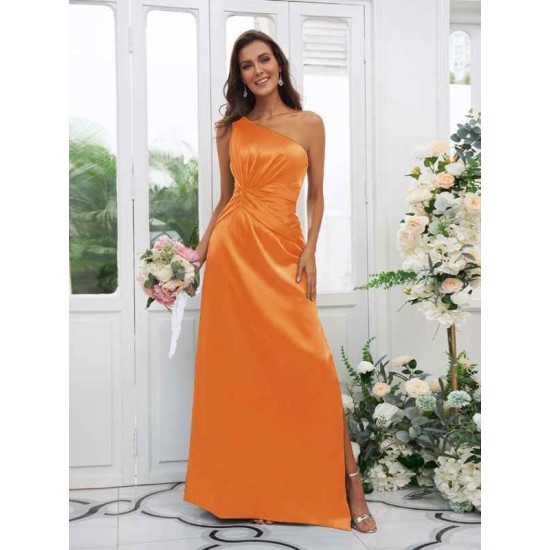 Charming Ruched One Shoulder Sleeveless Bridesmaid Dresses