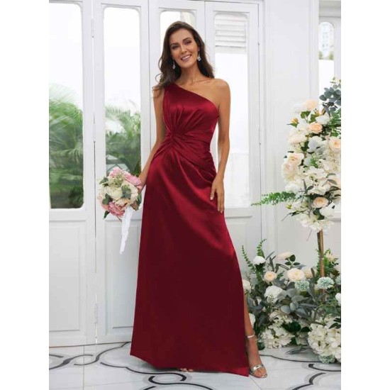 Charming Ruched One Shoulder Sleeveless Bridesmaid Dresses