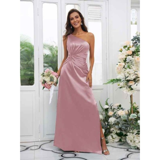 Charming Ruched One Shoulder Sleeveless Bridesmaid Dresses