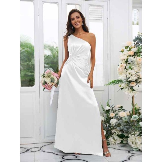 Charming Ruched One Shoulder Sleeveless Bridesmaid Dresses