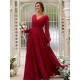 Classy Ruched Chiffon V-neck Long Sleeves Bridesmaid Dresses