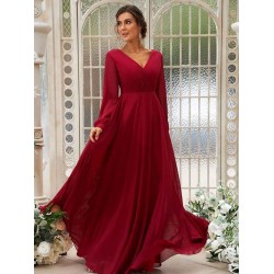 Classy Ruched Chiffon V-neck Long Sleeves Bridesmaid Dresses