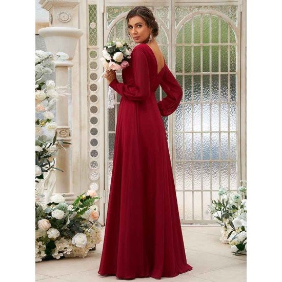 Classy Ruched Chiffon V-neck Long Sleeves Bridesmaid Dresses