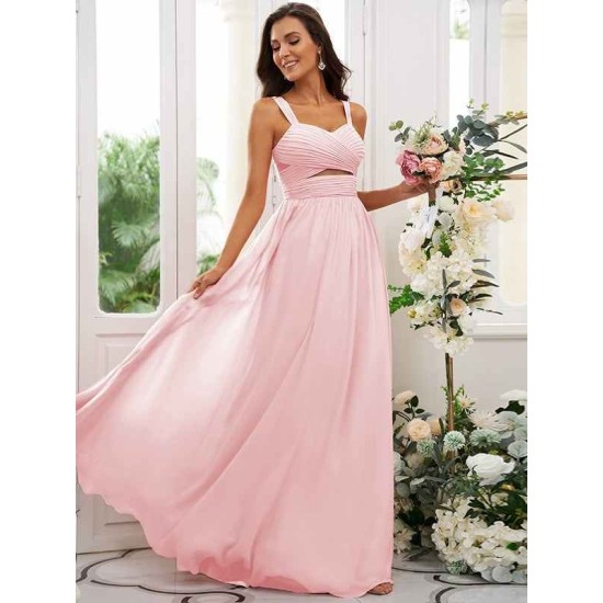 Classy Ruched Chiffon Straps Sleeveless Bridesmaid Dresses