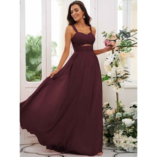 Classy Ruched Chiffon Straps Sleeveless Bridesmaid Dresses