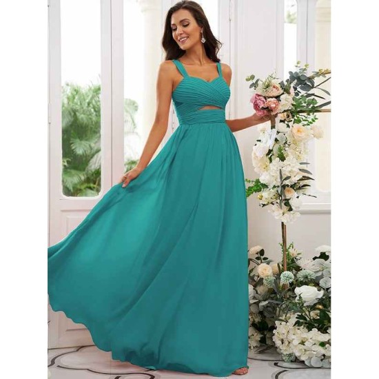 Classy Ruched Chiffon Straps Sleeveless Bridesmaid Dresses