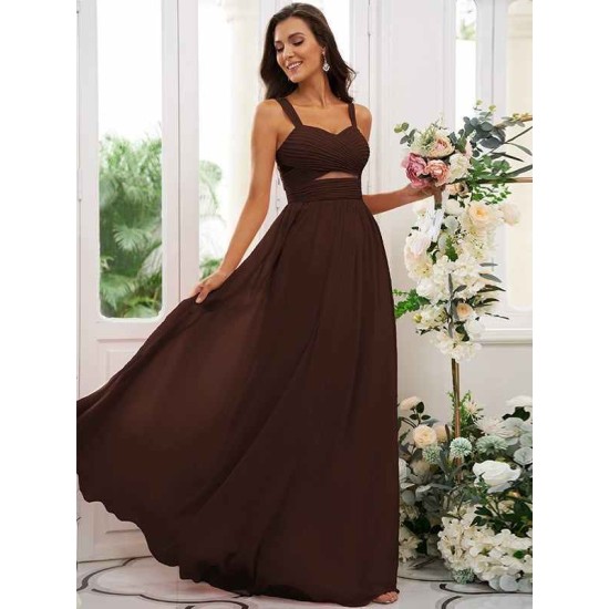 Classy Ruched Chiffon Straps Sleeveless Bridesmaid Dresses