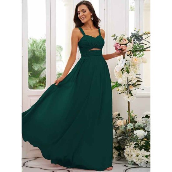 Classy Ruched Chiffon Straps Sleeveless Bridesmaid Dresses