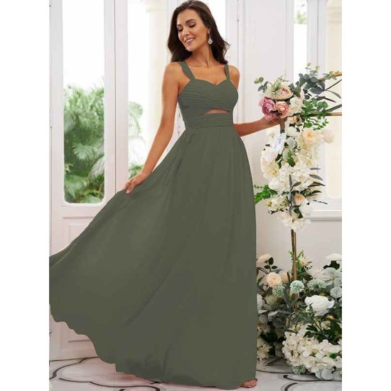 Classy Ruched Chiffon Straps Sleeveless Bridesmaid Dresses
