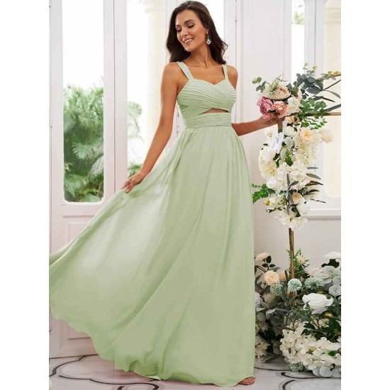 Classy Ruched Chiffon Straps Sleeveless Bridesmaid Dresses