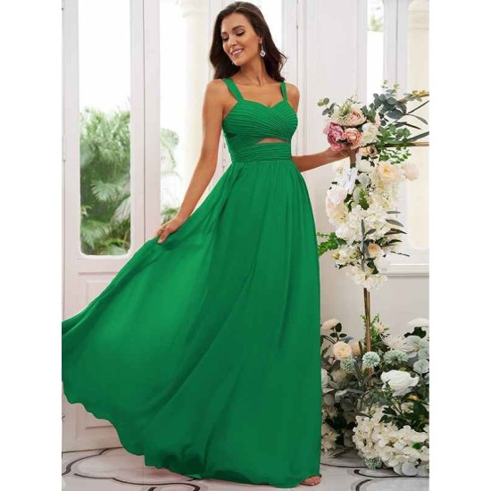 Classy Ruched Chiffon Straps Sleeveless Bridesmaid Dresses
