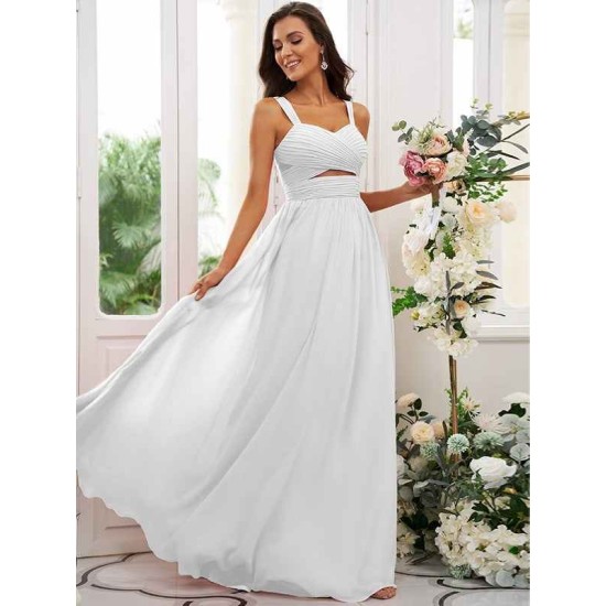 Classy Ruched Chiffon Straps Sleeveless Bridesmaid Dresses